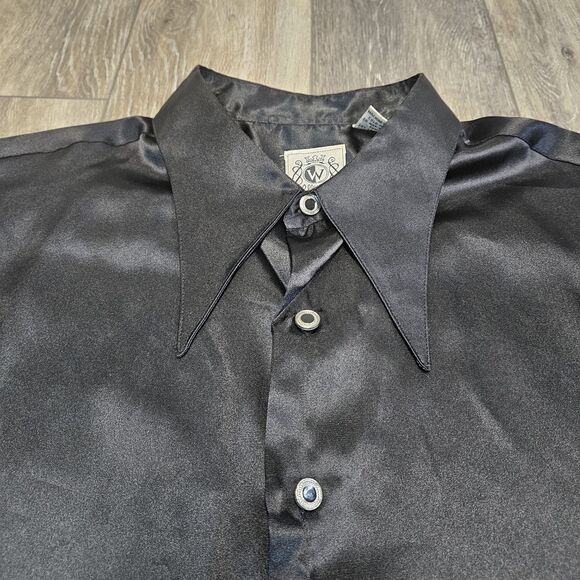 Winner's Vintage Black Satin Point Collar Button Up Shirt Women's 2X Plus - Picture 4 of 7